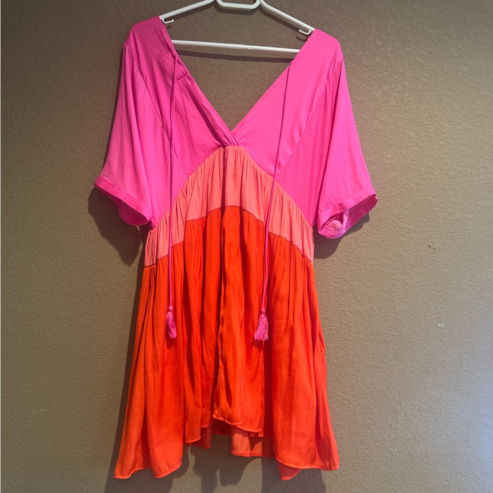 Vibrant Pink and Orange Women's Babydoll Mini Dress